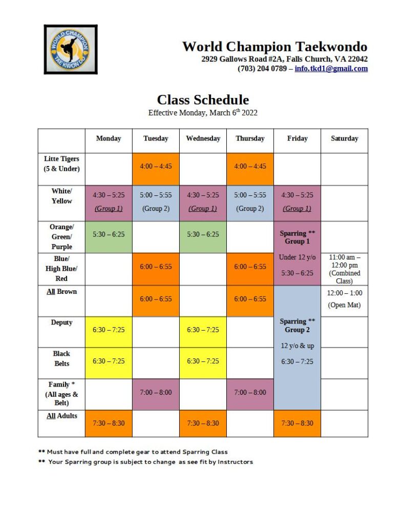 Schedule • World Champion Taekwondo