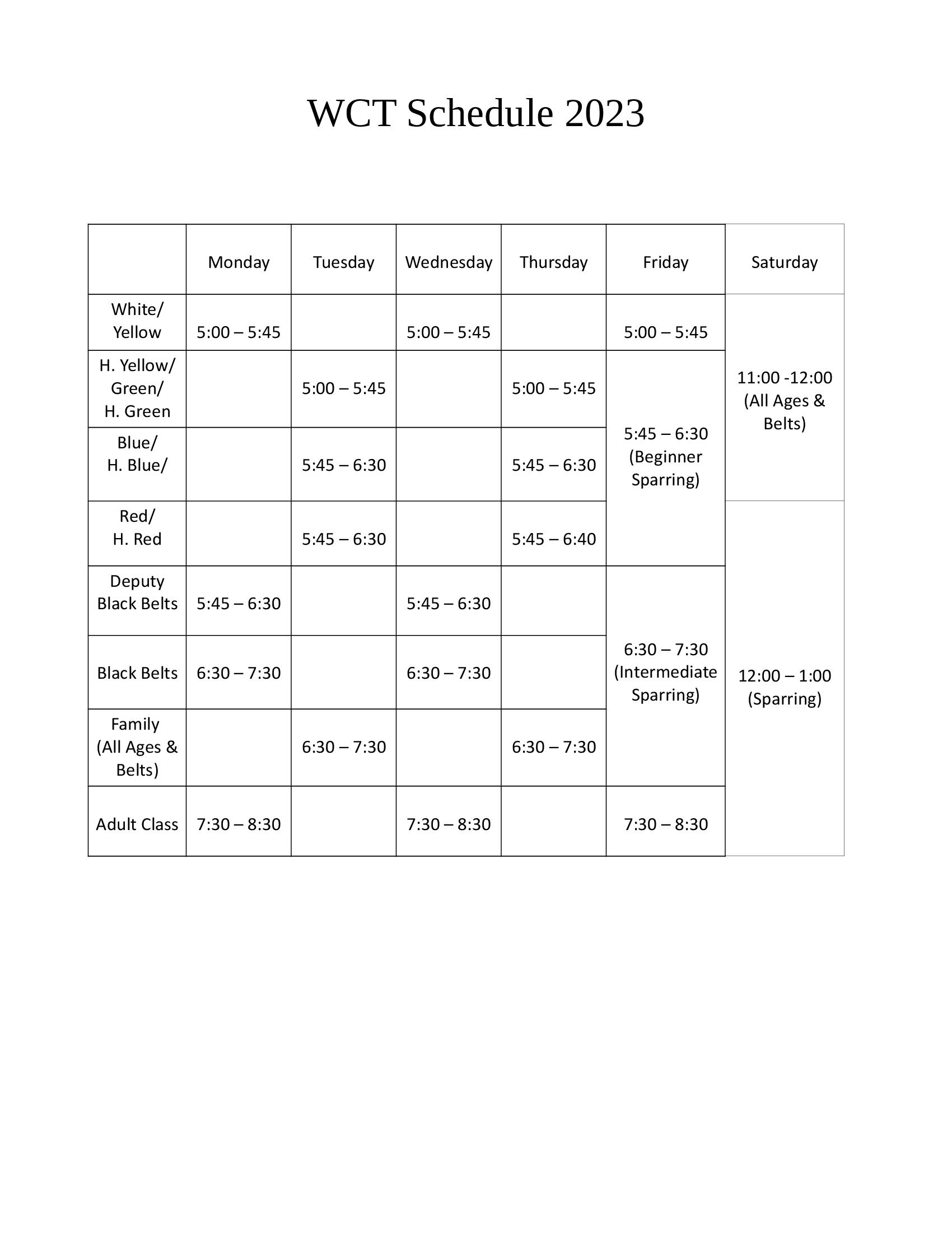 Schedule • World Champion Taekwondo